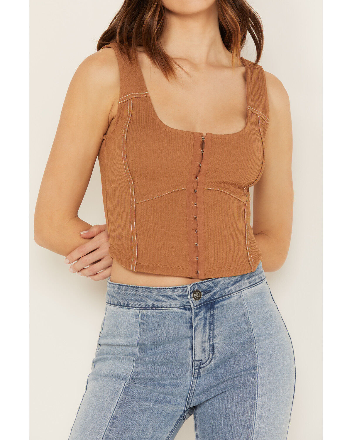 Image #3 - Shyanne Women's Corset Tank, Brown, hi-res