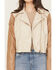 Image #3 - Blue B Women's Fringe Whip Stitch Faux Leather Moto Jacket, Taupe, hi-res