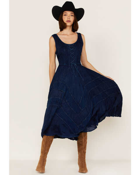 Image #2 - Scully Women's Lace-Up Jacquard Midi Dress, Blue, hi-res
