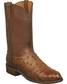 Lucchese Men's Handmade Zane Full Quill Ostrich Roper Boots - Round Toe, Brown, hi-res