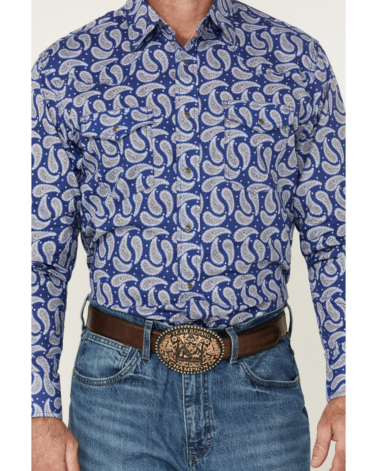 Image #3 - Wrangler 20X Men's Paisley Print Long Sleeve Snap Stretch Western Shirt - Tall, Blue, hi-res
