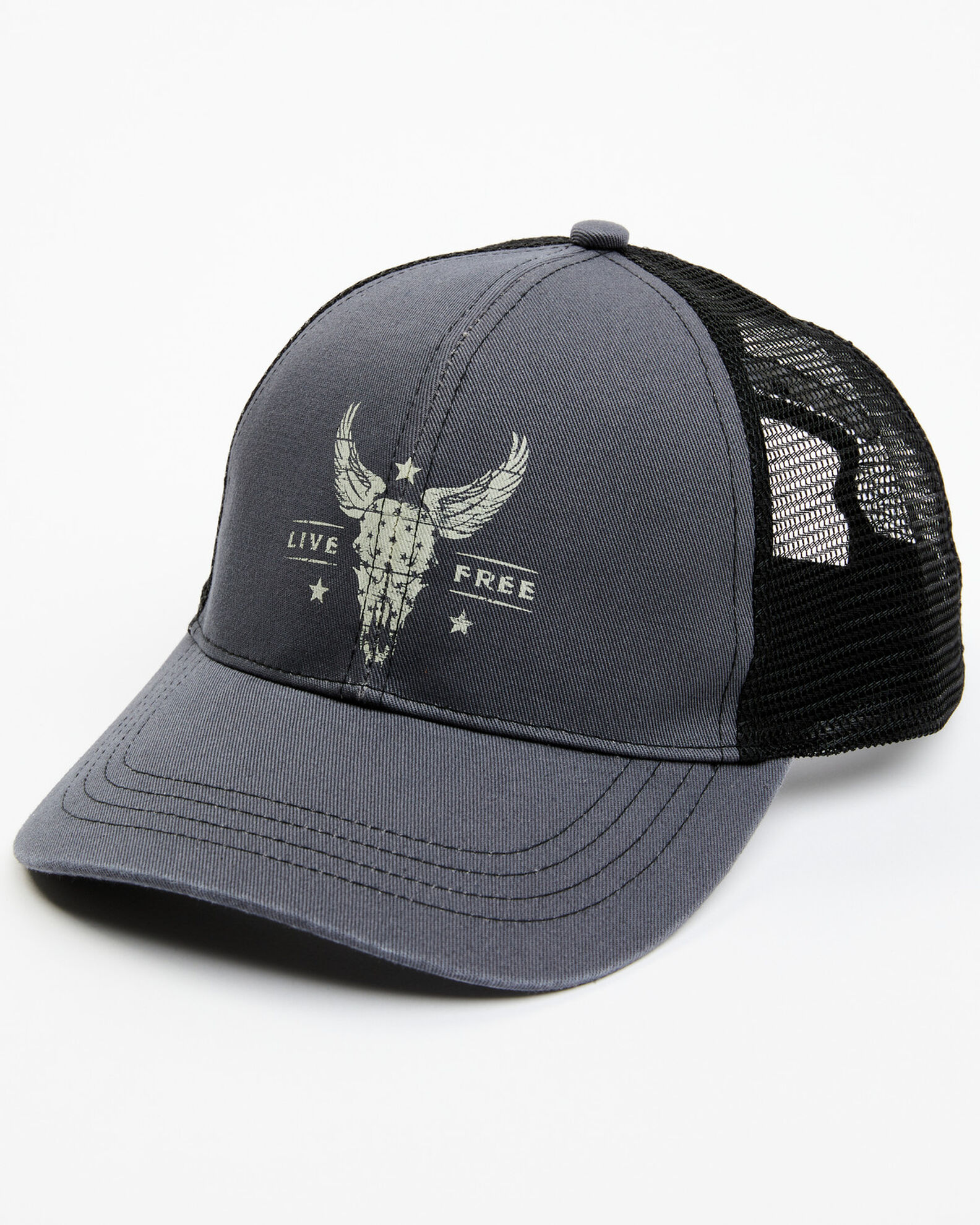 Image #1 - Cody James Men's Live Free Steer Head Ball Cap, Dark Grey, hi-res