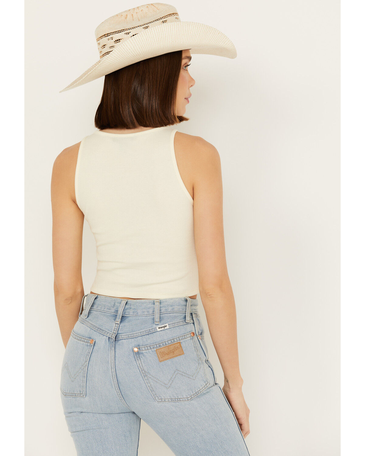 Image #4 - Rock & Roll Denim Women's Rib Corset Sleeveless Tank, Off White, hi-res