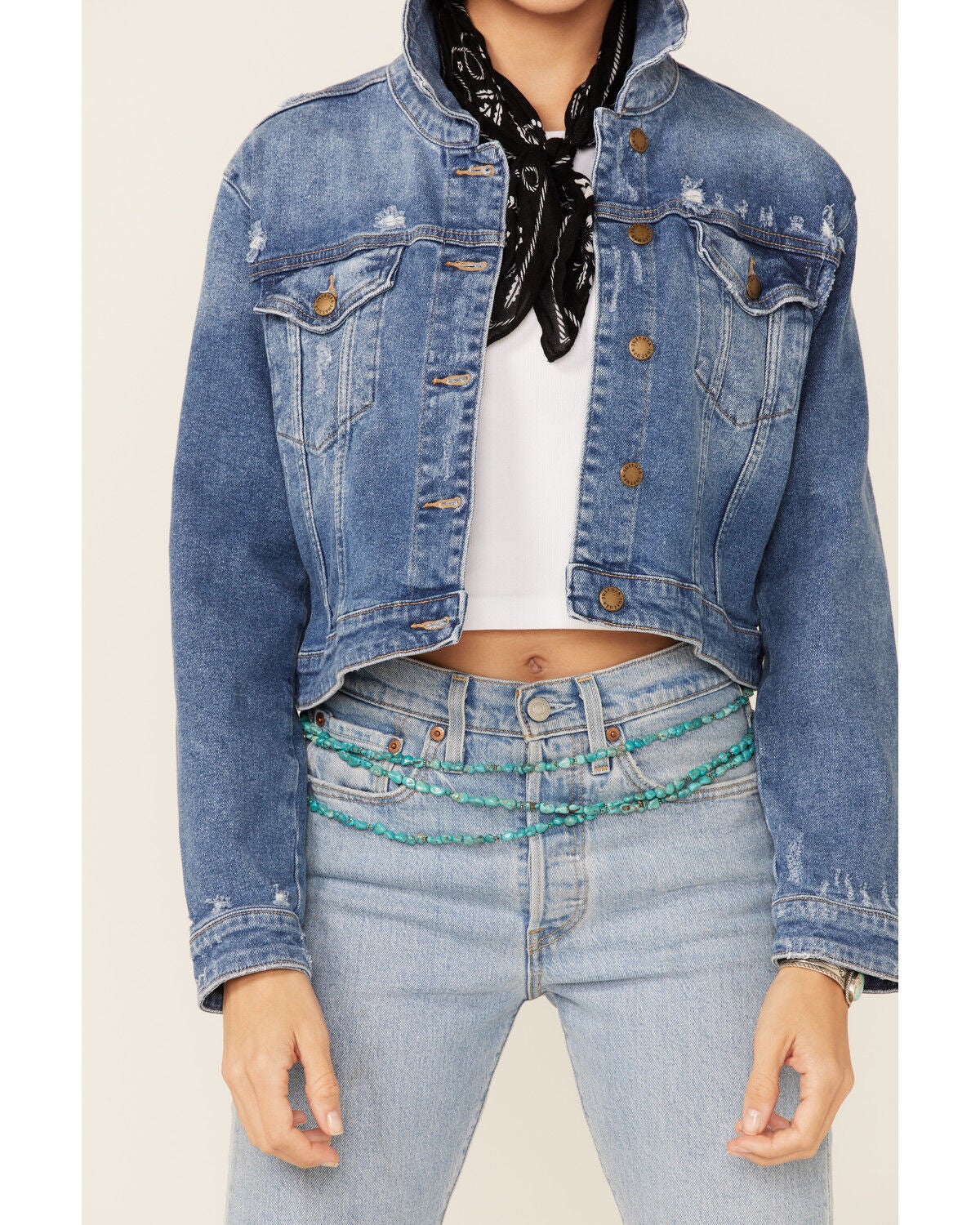 distressed cropped denim jacket black
