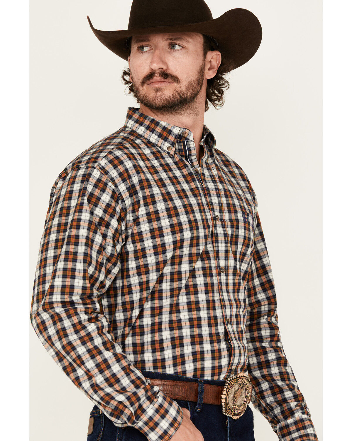 Image #2 - Ariat Pro Men's Thomas Plaid Print Long Sleeve Button-Down Western Shirt, Dark Blue, hi-res