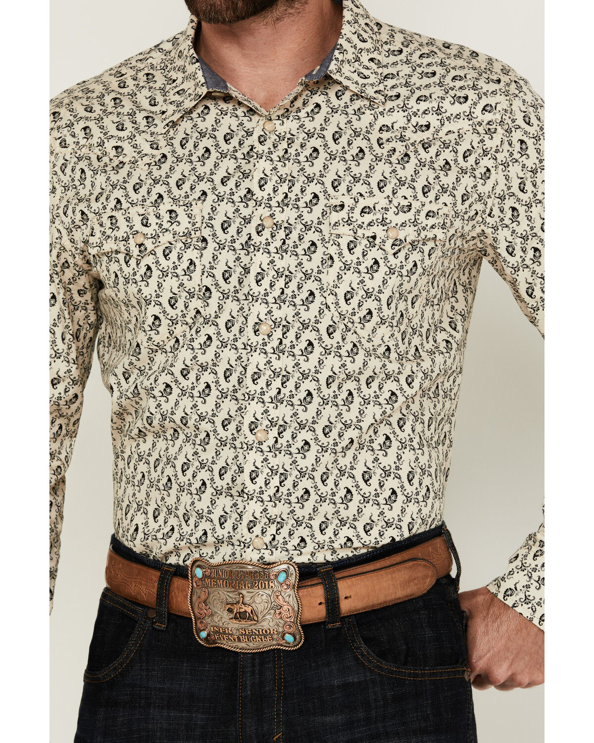 Image #3 - Cody James Men's Gravity Paisley Print Long Sleeve Snap Western Shirt - Tall, Cream, hi-res