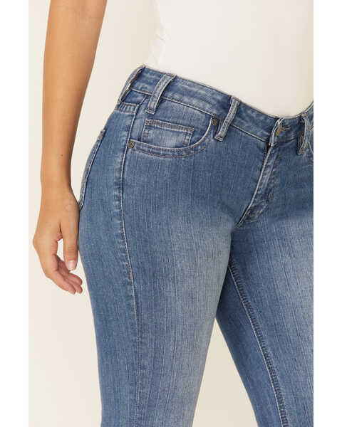 Rock & Roll Denim Women's Medium Wash Herringbone Stripe Mid Rise Trouser Jean, Blue, hi-res