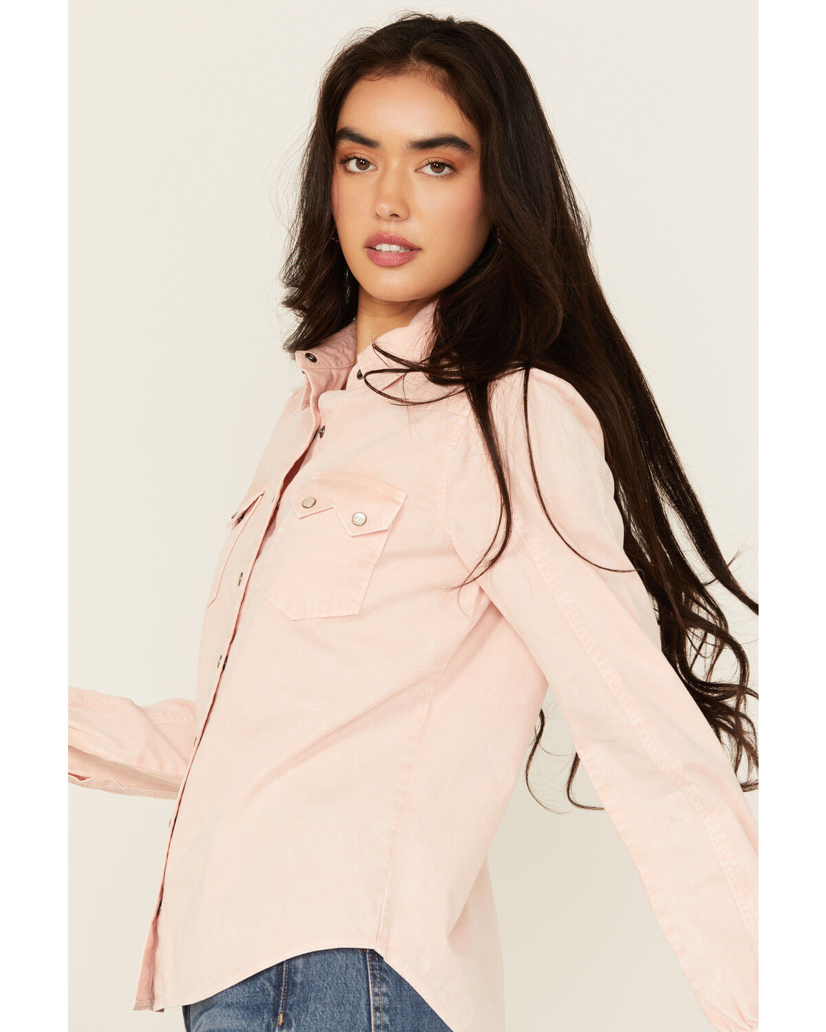 Image #2 - Cruel Girl Women's Solid Long Sleeve Pearl Snap Western Shirt, Pink, hi-res