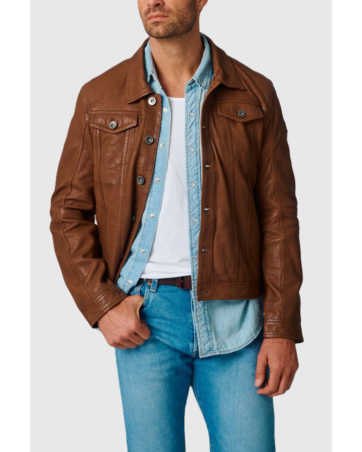 Image #1 - Mauritius Leather Men's Geoff Leather Jacket, Camel, hi-res