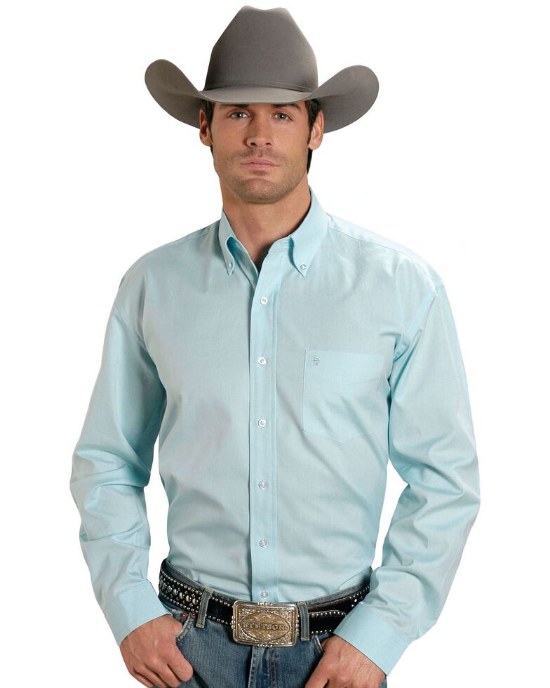 Stetson Men's Solid Button Oxford Long Sleeve Western Shirt, Aqua, hi-res