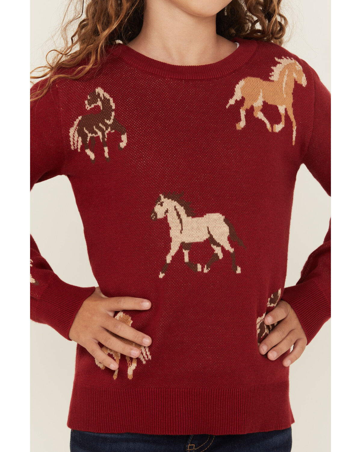 Image #3 - Cotton & Rye Girls' Horse Print Sweater, Red, hi-res