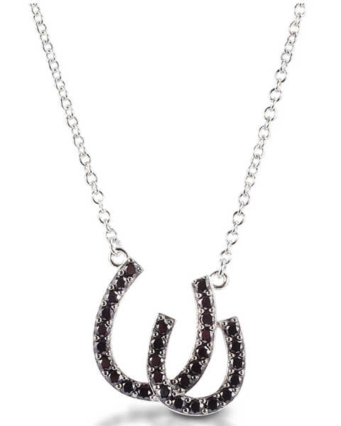 Kelly Herd Women's Black Double Horseshoe Pendant Necklace, Black, hi-res