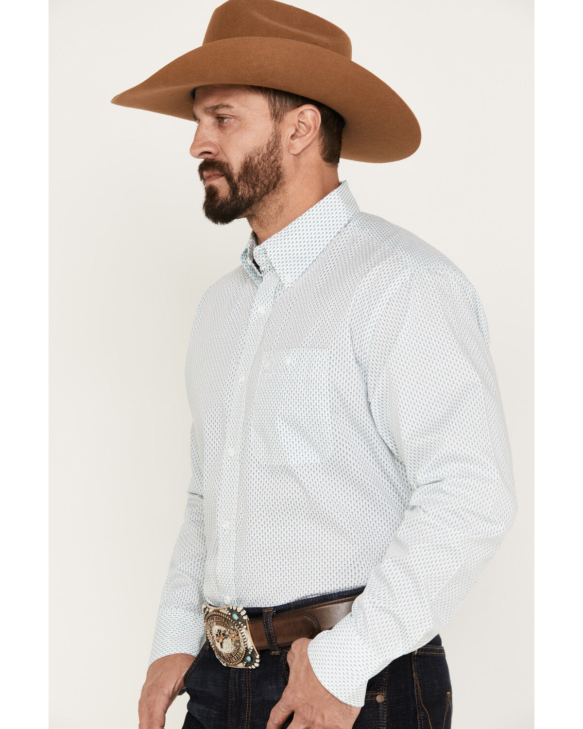 Image #2 - George Strait by Wrangler Men's Geo Print Long Sleeve Button-Down Shirt, Teal, hi-res