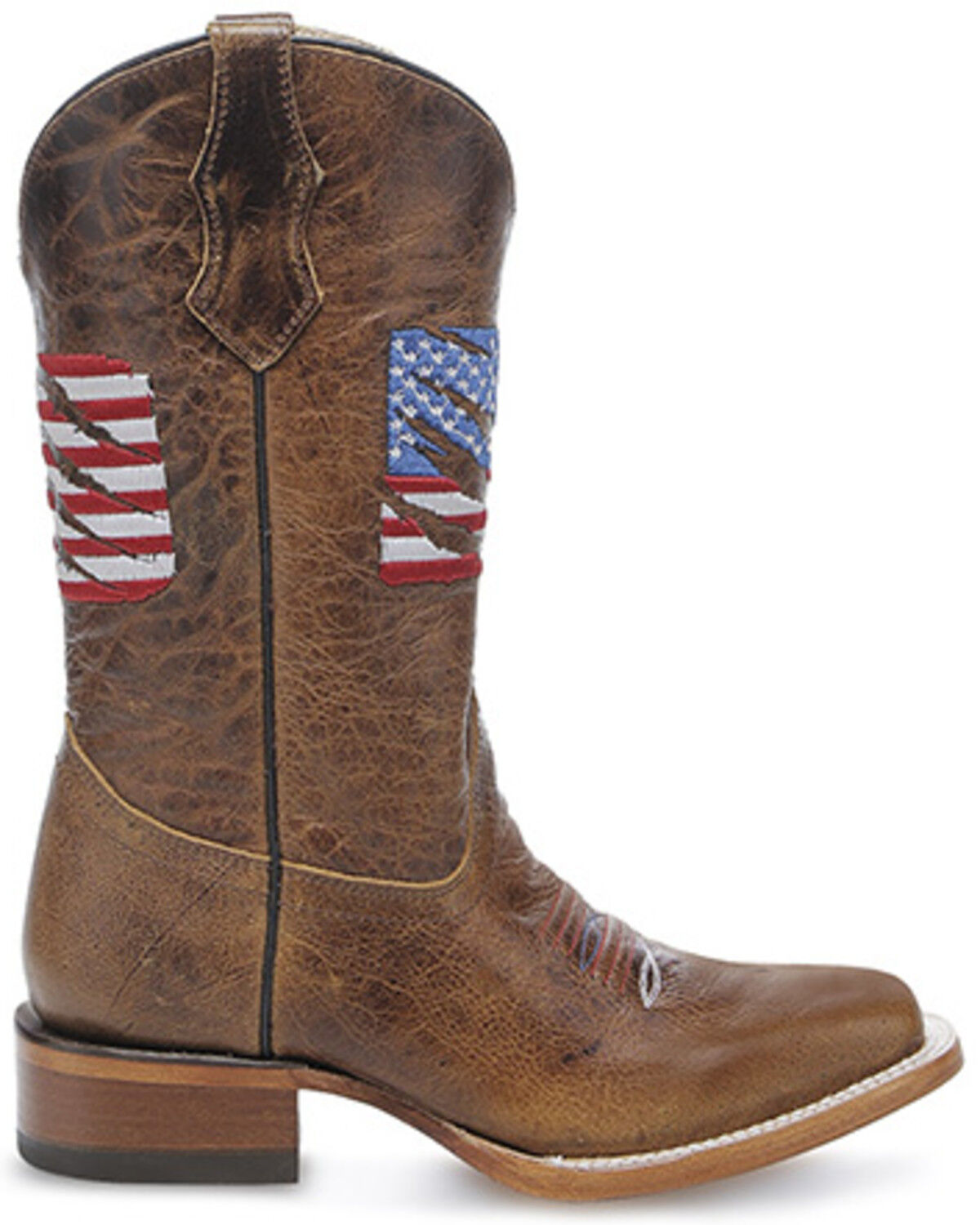 Image #2 - Corral Girls' Patriotic Embroidered Western Boots - Broad Square Toe, Brown, hi-res