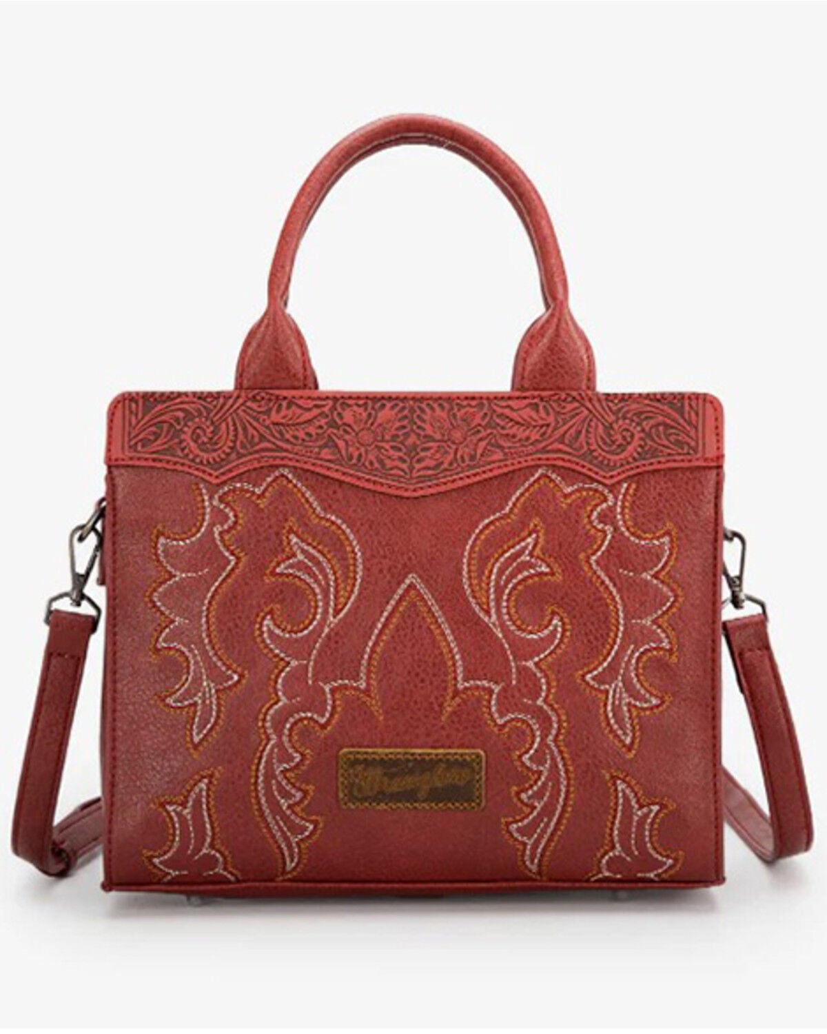 Image #1 - Wrangler Women's Jessie Embroidered Crossbody Tote, Red, hi-res