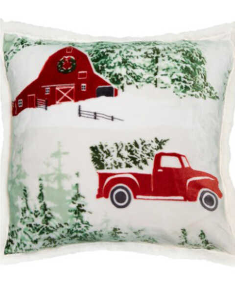 Image #1 - Carstens Home Christmas Barn and Truck Throw Blanket, White, hi-res