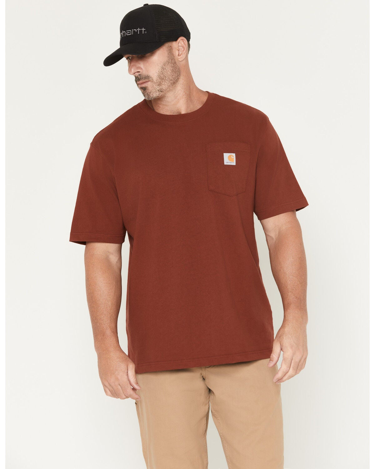 Carhartt Men's Loose Fit Heavyweight Logo Pocket Work T-Shirt, Red, hi-res