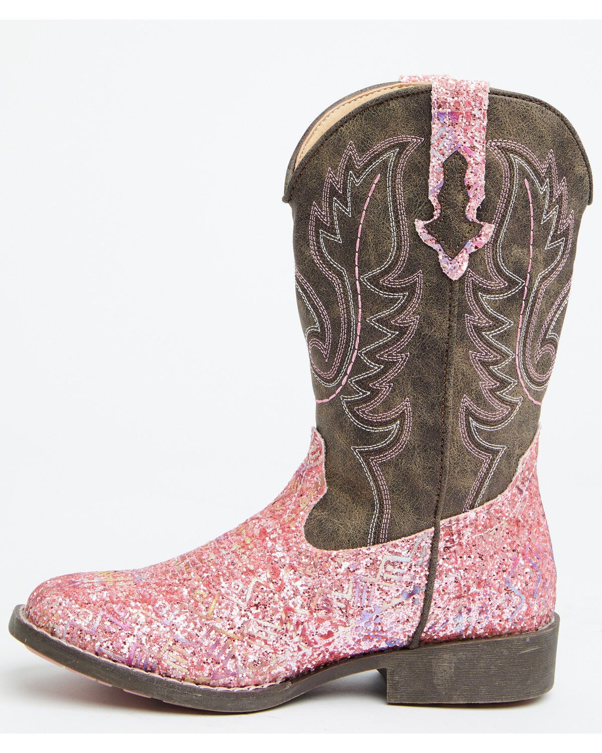 Image #3 - Roper Little Girls' Glitter Southwest Western Boots - Square Toe, Pink, hi-res