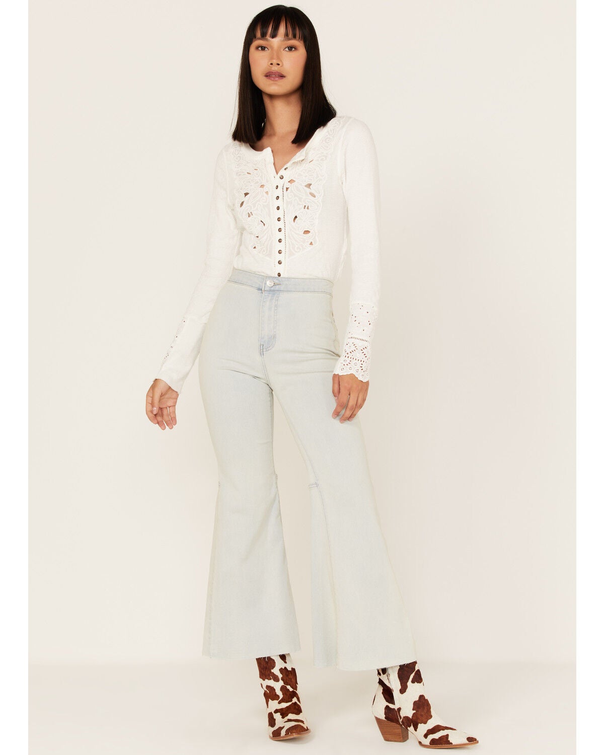 Free People Women's Light Wash High Rise Youthquake Cropped Flare Jeans, Light Wash, hi-res