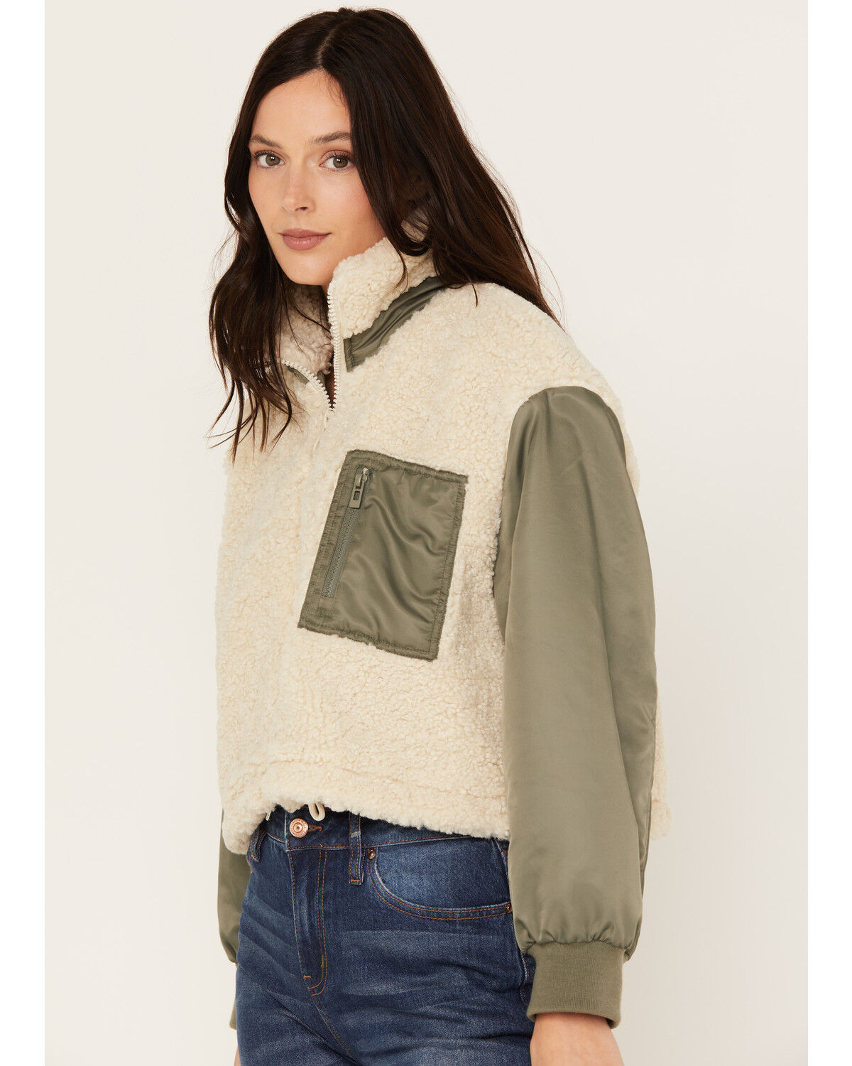 Image #2 - Cleo + Wolf Women's Zip-Up Cropped Jacket, Sand, hi-res