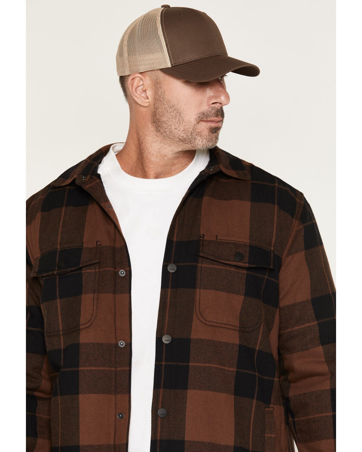 Image #2 - Hawx Men's Bull Plaid Print Sherpa Lined Shirt Jacket, Brown, hi-res