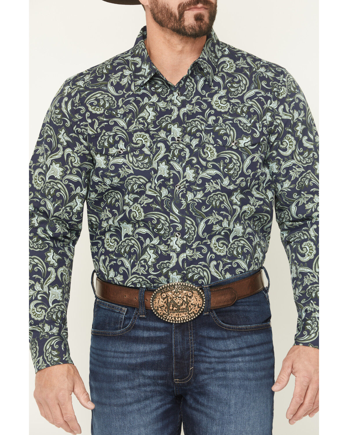 Image #3 - Gibson Trading Co Men's Hubert Floral Print Long Sleeve Snap Stretch Western Shirt - Big, Navy, hi-res