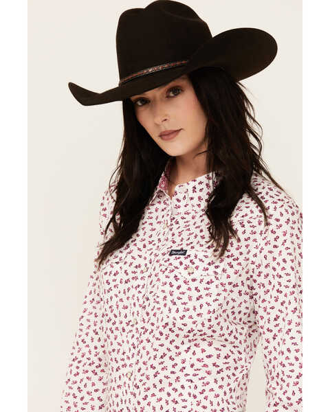Image #2 - Wrangler Retro Women's Floral Print Long Sleeve Snap Western Shirt , White, hi-res