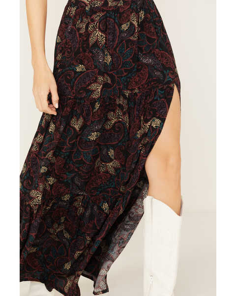 Image #2 - Shyanne Women's Paisley Print Slit Maxi Skirt, Black, hi-res