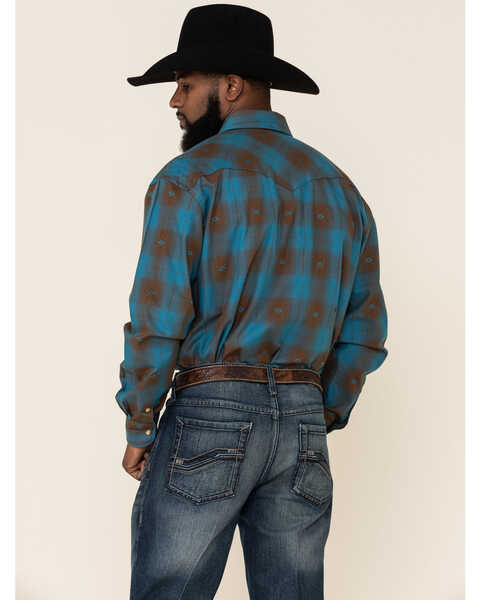 Image #4 - Rough Stock By Panhandle Men's Menlo Ombre Plaid Long Sleeve Western Shirt , Blue, hi-res