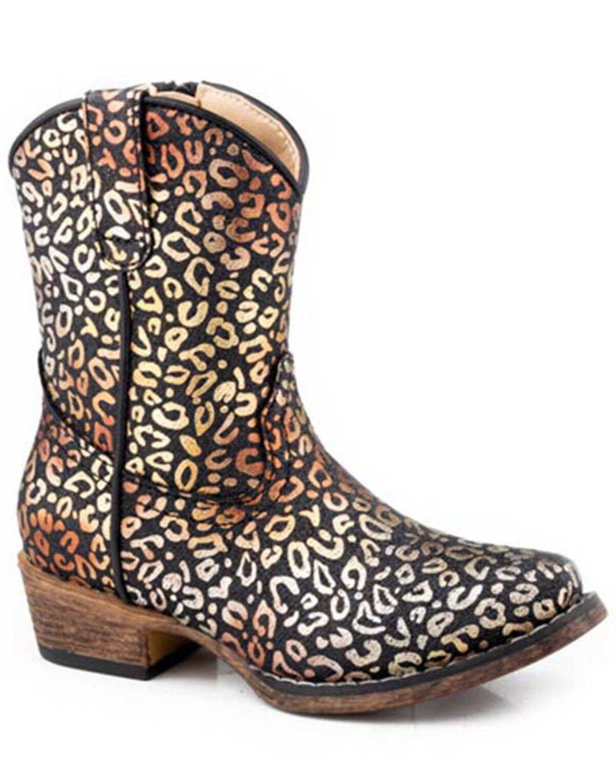 Roper Toddler Girls' Riley Leopard Western Boots - Snip Toe, Black, hi-res