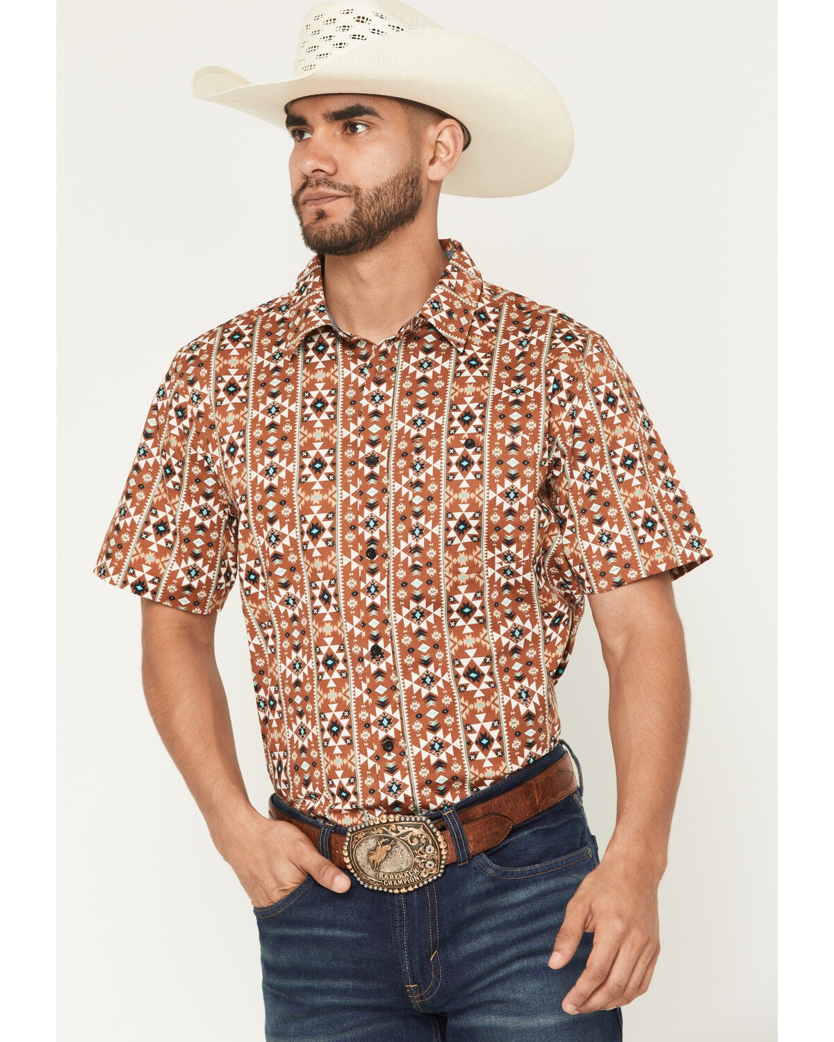 RANK 45&reg; Men's Thunderhead Southwestern Short Sleeve Button-Down Stretch Western Shirt, Multi, hi-res