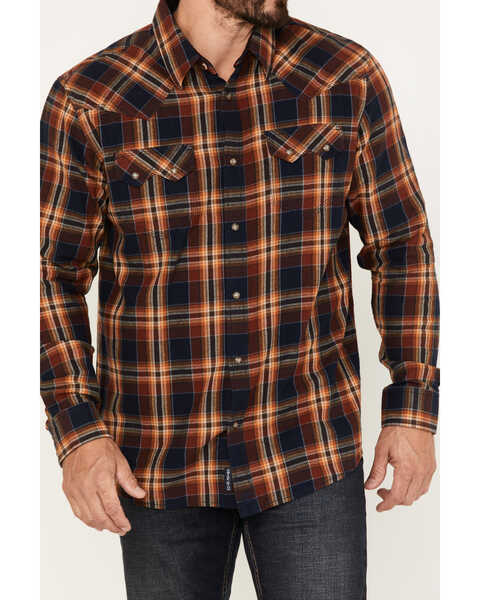 Image #3 - Moonshine Spirit Men's Rusted Still Plaid Print Snap Western Flannel Shirt , Navy, hi-res