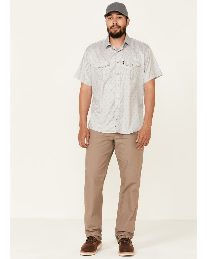 HOOey Men's Light Grey Print Habitat Sol Short Sleeve Snap Western Shirt , Grey, hi-res