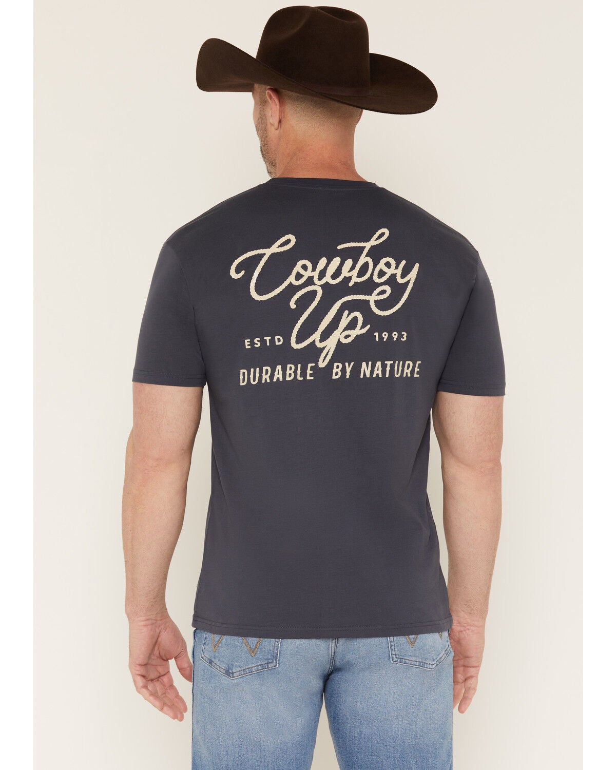 Image #1 - Cowboy Up Men's Durable By Nature Short Sleeve Graphic T-Shirt, Blue, hi-res