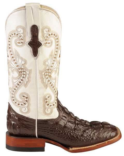 Image #2 - Ferrini Women's Hornback Caiman Print Western Boots - Broad Square Toe, Chocolate, hi-res