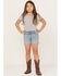 Image #1 - Wrangler Girls' Light Wash Cuffed Daisy Embroidered Jean Shorts, Blue, hi-res