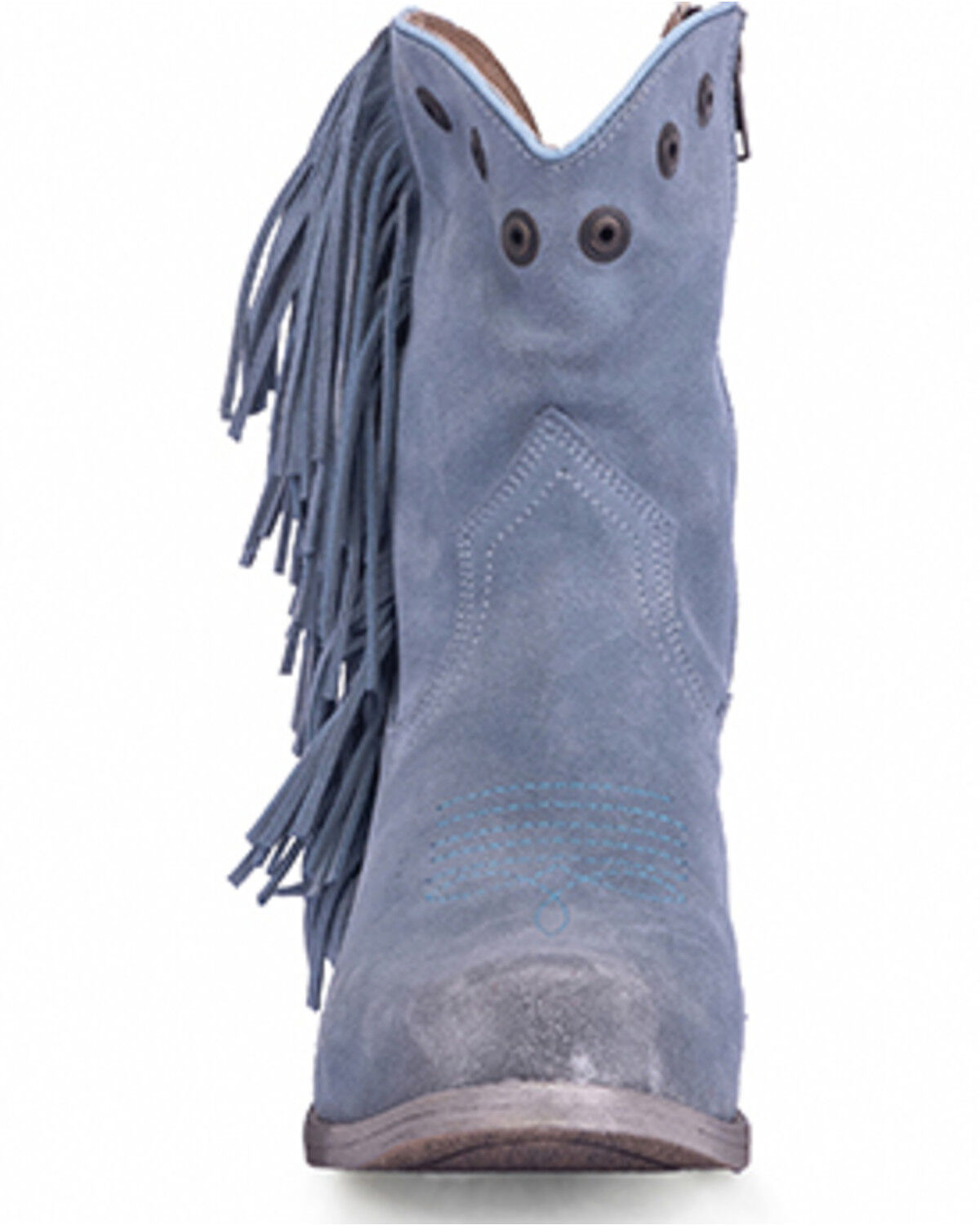 Image #3 - Circle G Women's Studded Suede Fringe Ankle Boots - Round Toe, Blue, hi-res