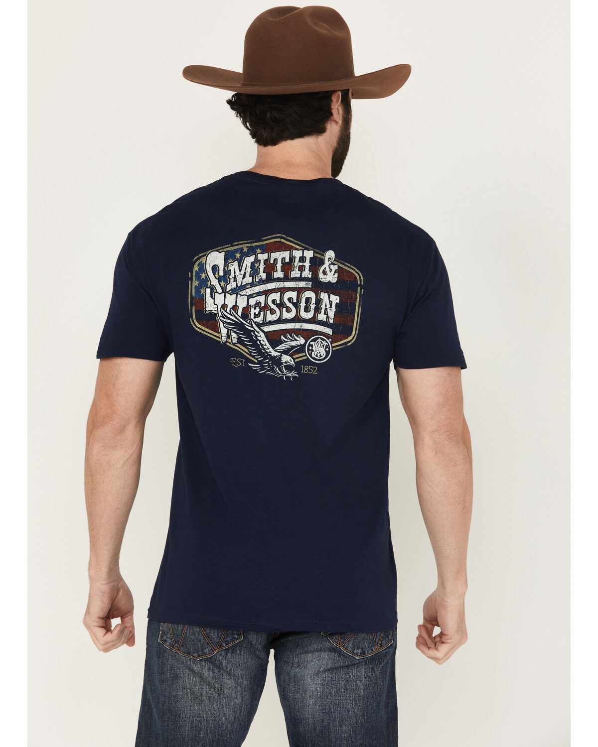 Image #4 - Smith & Wesson Men's Eagle Shirt Sleeve Graphic T-Shirt, Navy, hi-res