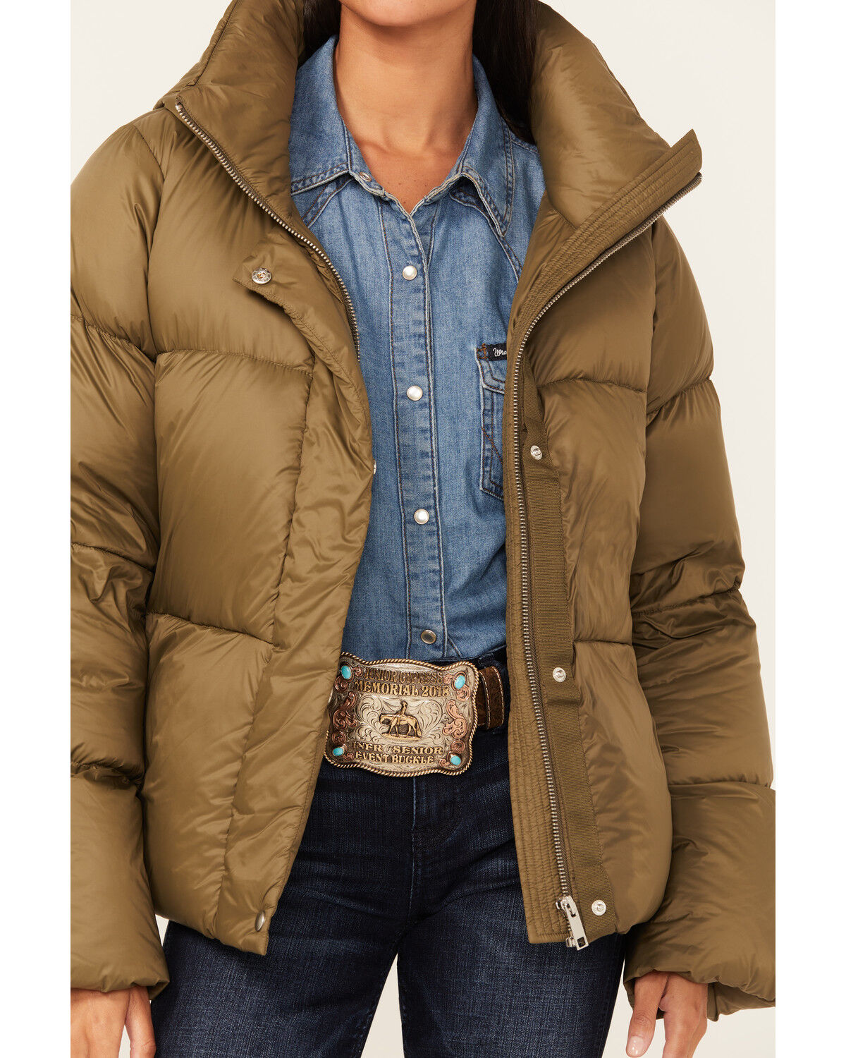 Image #3 - Roper Women's Lightweight Parachute Puffer Jacket, Green, hi-res