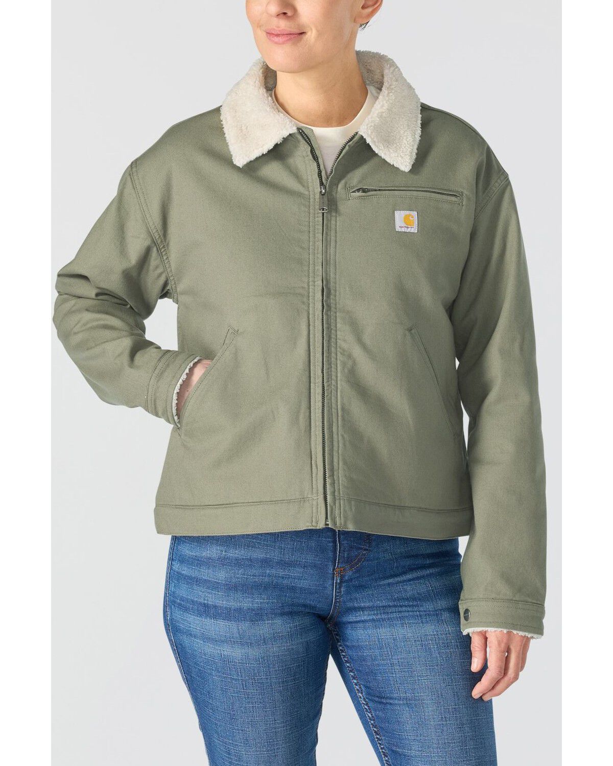 Carhartt Women's Crawford Sherpa Detroit Jacket, Olive, hi-res