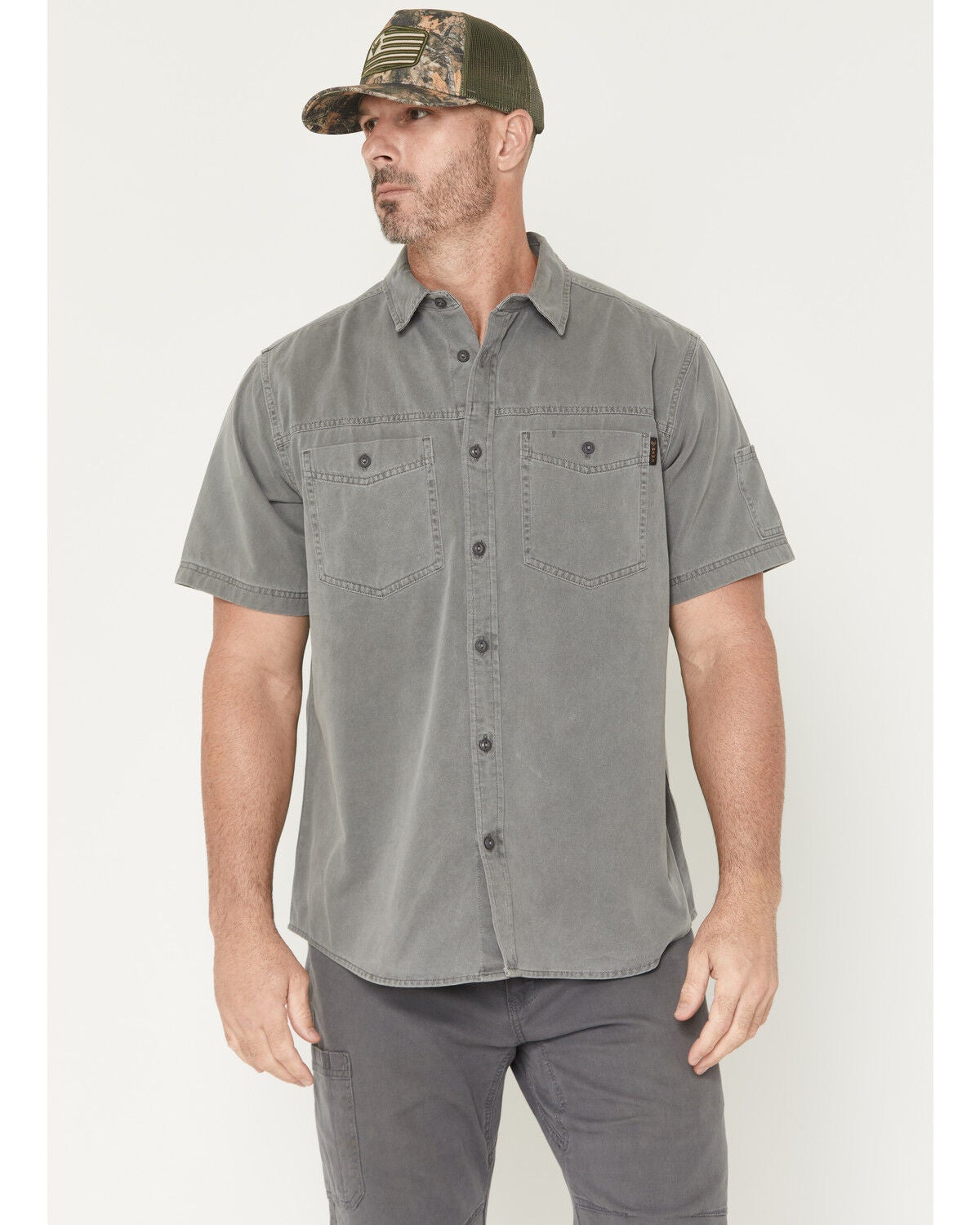 Image #1 - Hawx Men's Burr Solid Short Sleeve Button-Down Woven Work Shirt, Light Grey, hi-res