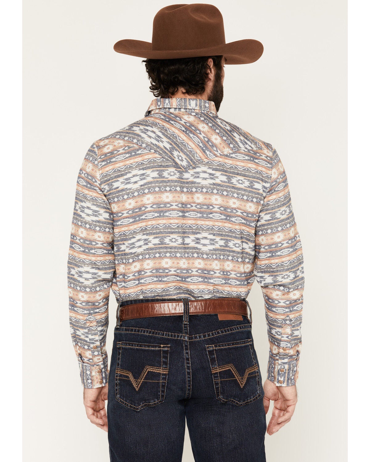 Image #4 - Cody James Men's Trading Post Southwestern Striped Long Sleeve Snap Western Shirt, Blue, hi-res
