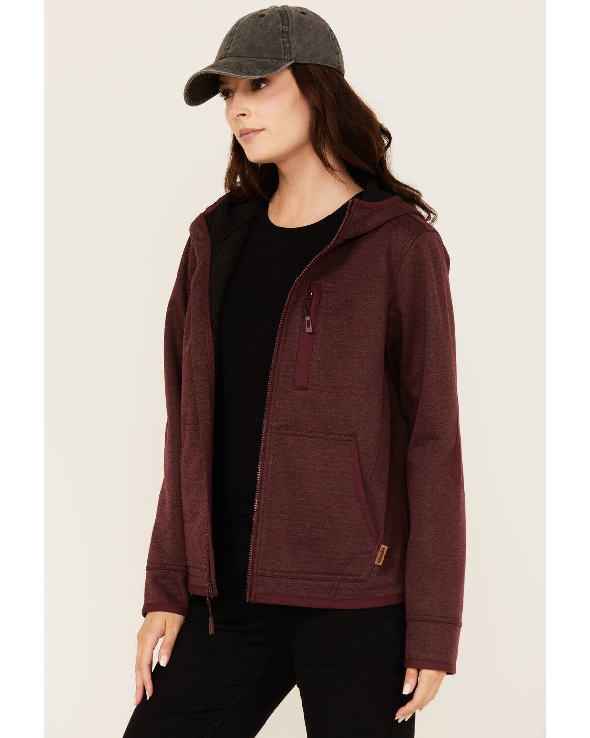 Image #2 - Lucky Brand Workwear Women's Bonded Fleece Zip-Up Hooded Jacket, Burgundy, hi-res