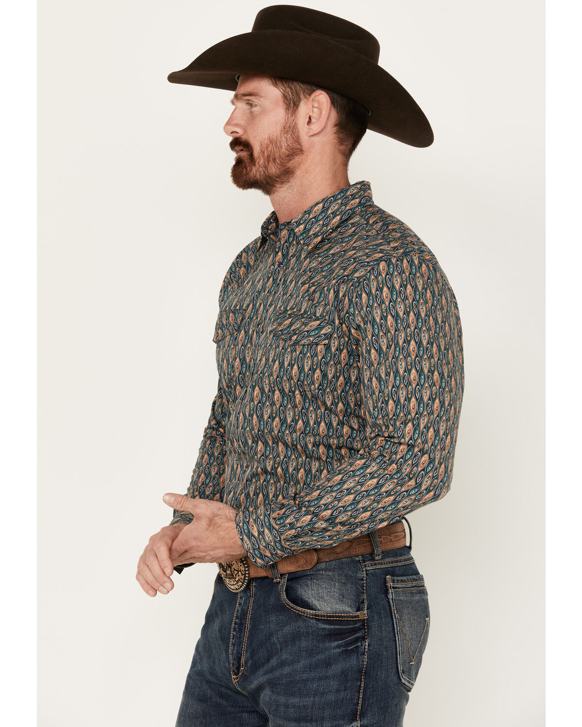 Image #2 - Gibson Trading Co Men's Remnant Paisley Print Long Sleeve Snap Western Shirt, Indigo, hi-res