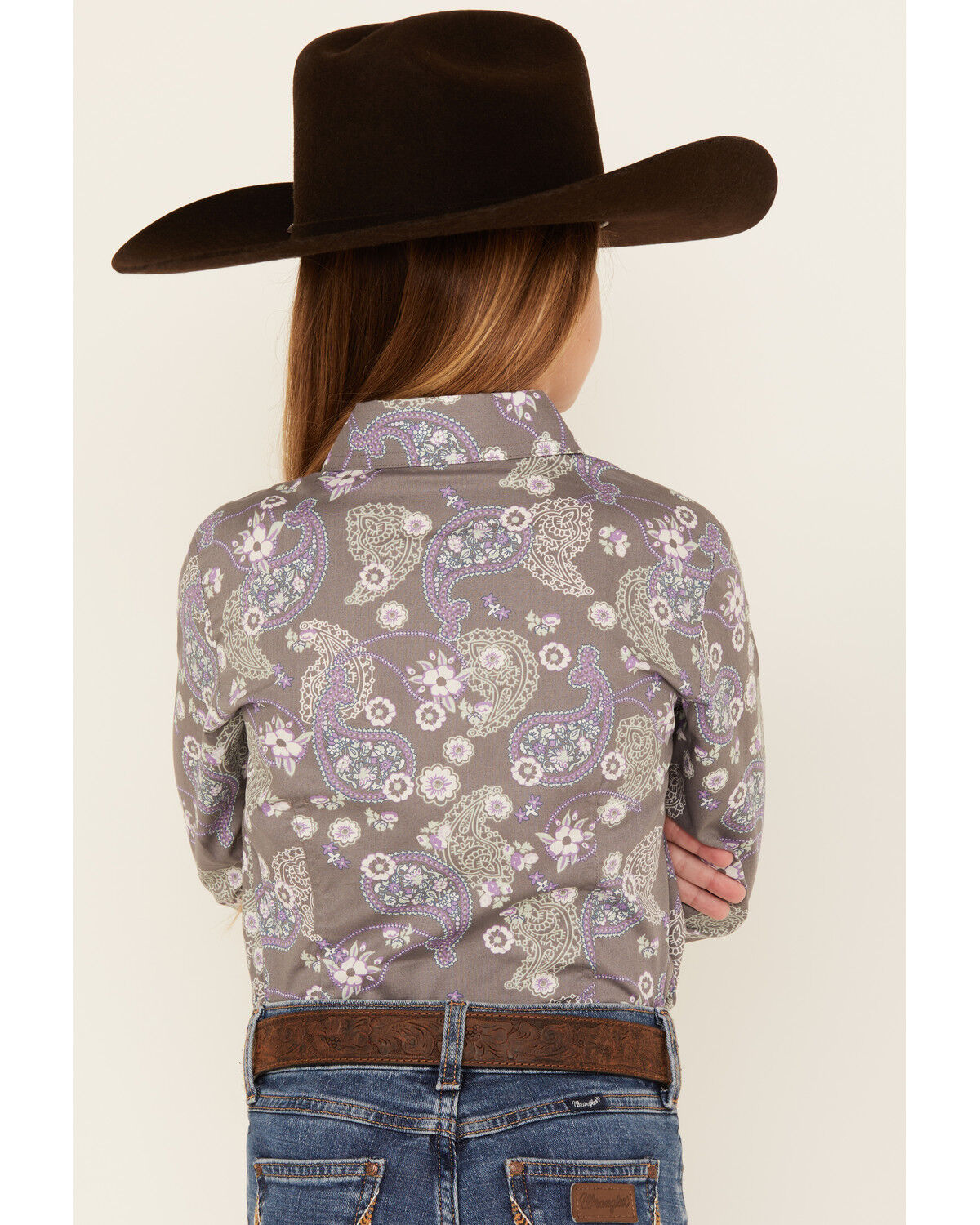 Image #4 - Cruel Girl Girls' Paisley Print Long Sleeve Snap Western Shirt, Grey, hi-res