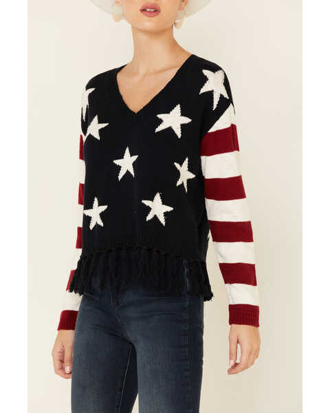 Image #3 - Shyanne Women's Navy Stars Fringe Sweater , , hi-res