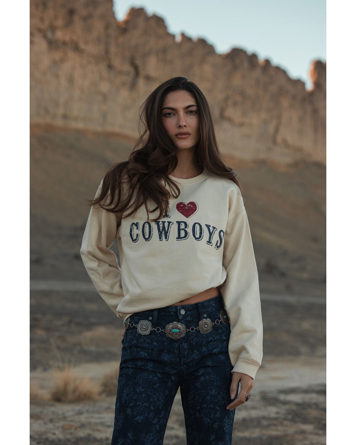 Image #1 - Shyanne Women's I Heart Cowboys Sweatshirt, Oatmeal, hi-res