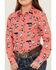 Image #3 - Cruel Girl Girls' Boot Print Long Sleeve Pearl Snap Western Shirt, Coral, hi-res