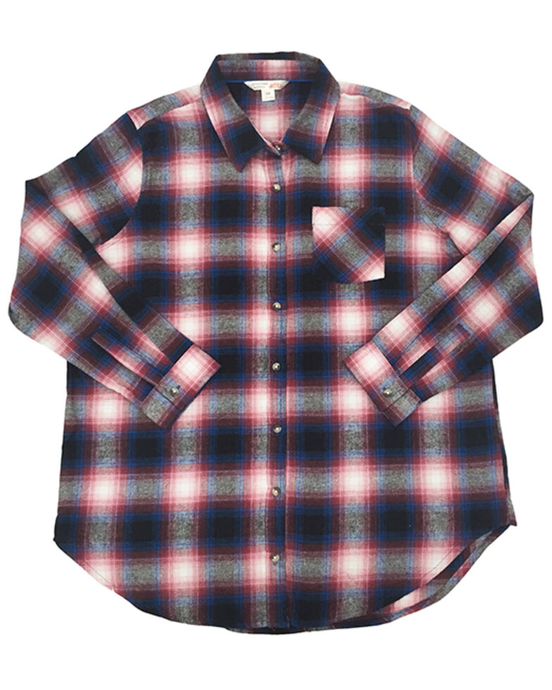 Ely Walker Women's Plaid Long Sleeve Western Flannel Shirt - Plus, Burgundy, hi-res