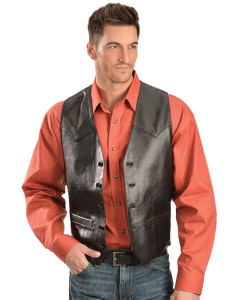 Image #1 - Scully Men's Lamb Leather Western Vest - Tall, Black, hi-res